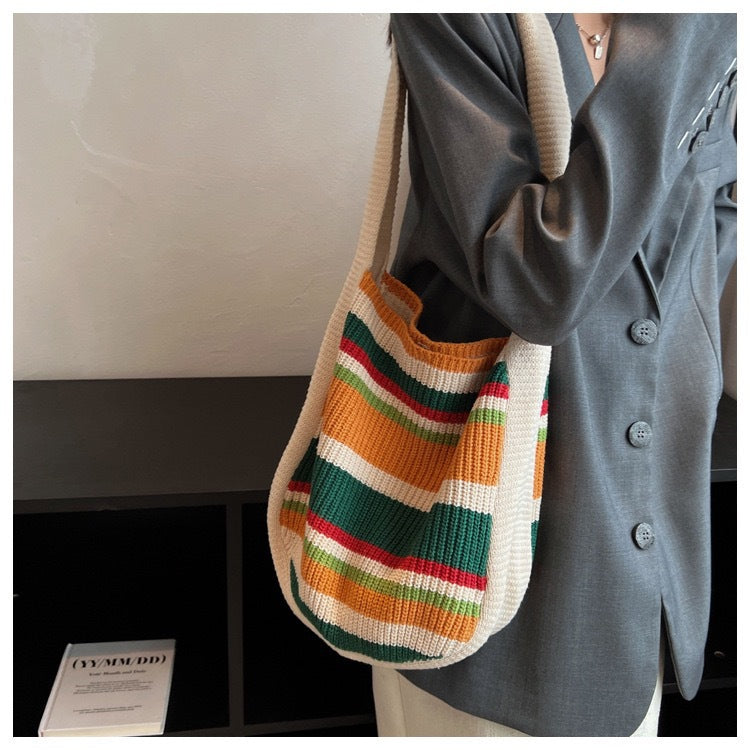 10+ Colorful Striped Tote Knit Shoulder Bag DPB1609