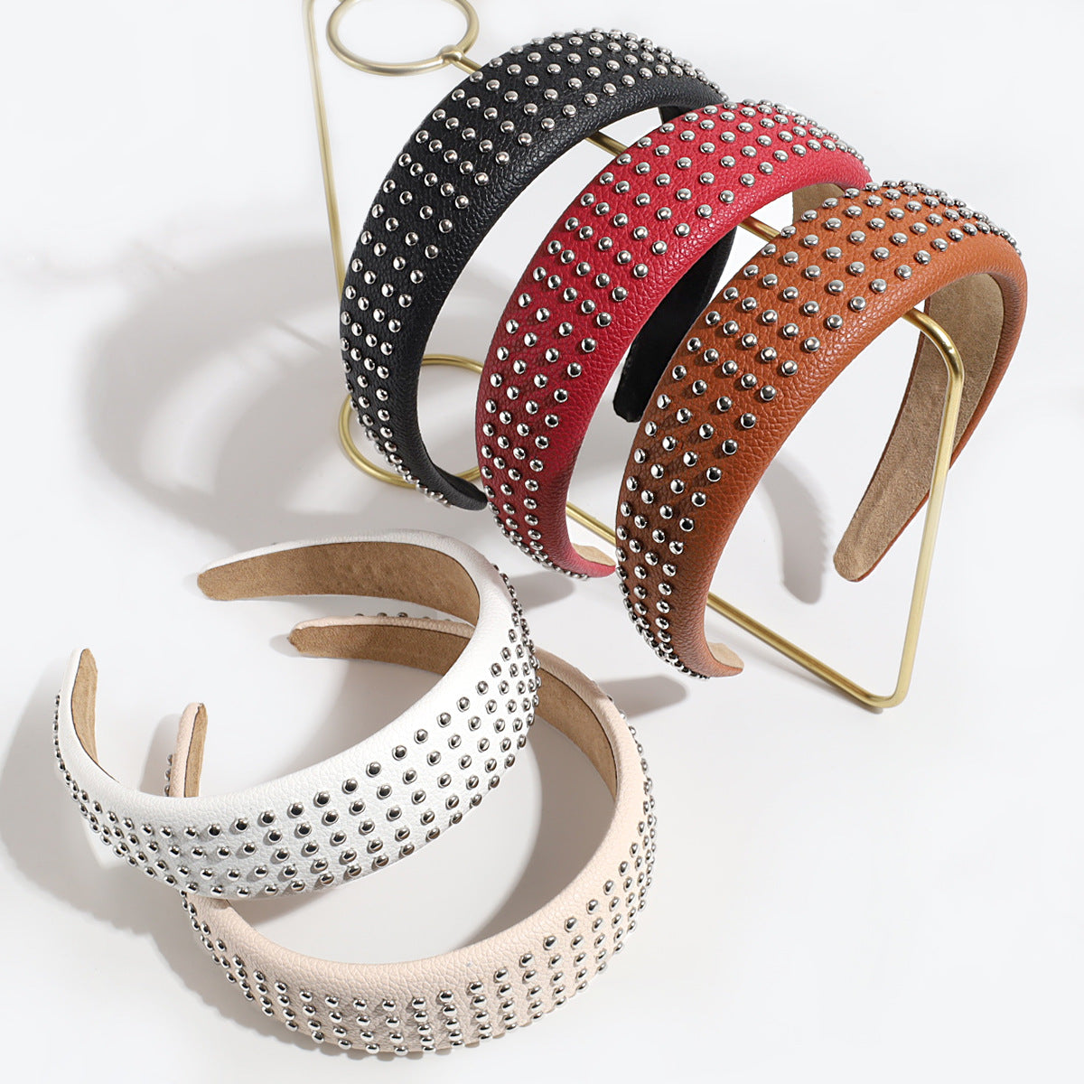 Minimalist Solid Color Rivet PU Leather Headband MK2PIM6W6HBD76
