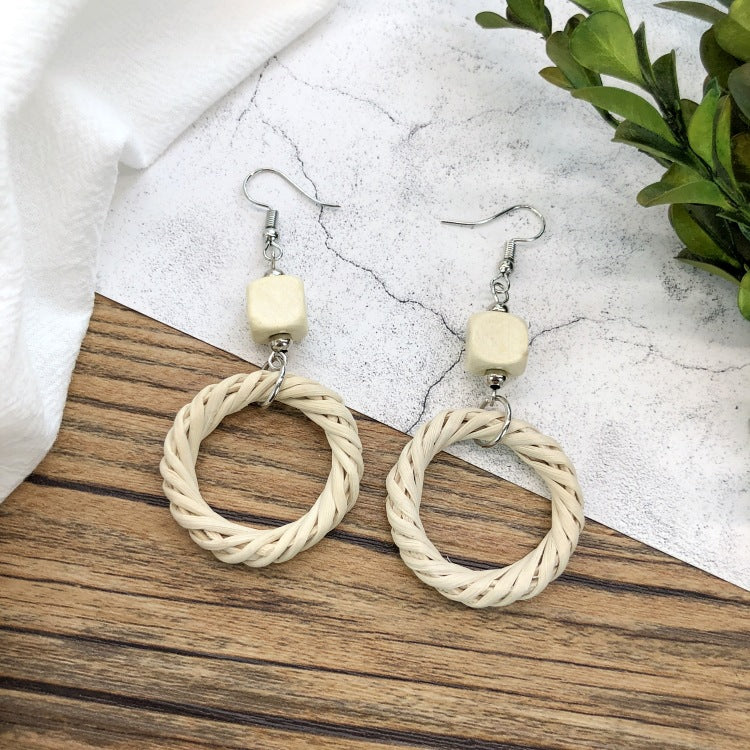 Rattan Dangle Earrings Beach - DippedShop Wholesale - #1571