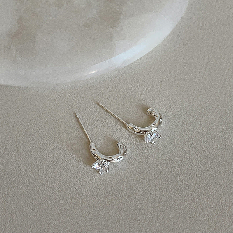 Rhinestone C-Shaped Stud Earrings - DippedShop Wholesale - #7075