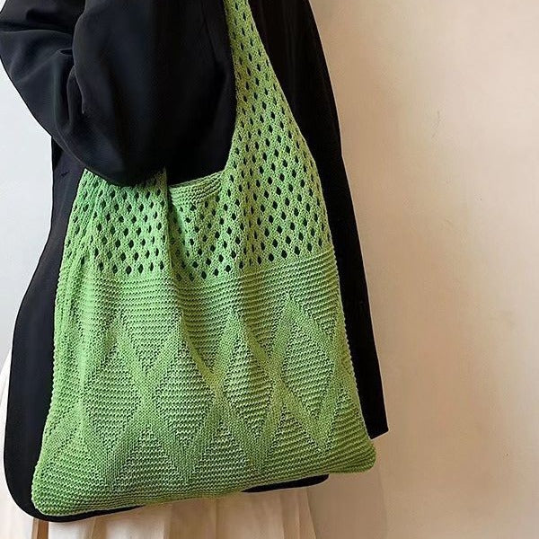 Trendy Solid Color Hollow Knit Shoulder Bag 6W10BBG1768