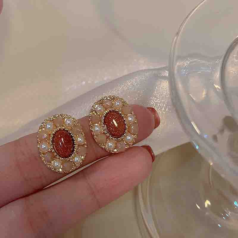 Vintage Wine Red Pearl Stud Earrings DPJE1472