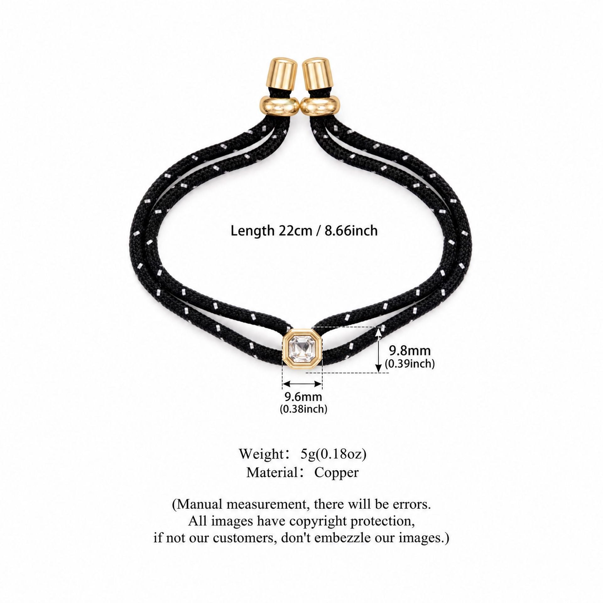 Trendy Square Rhinestone Adjustable Rope Bracelet 6W6JBR531