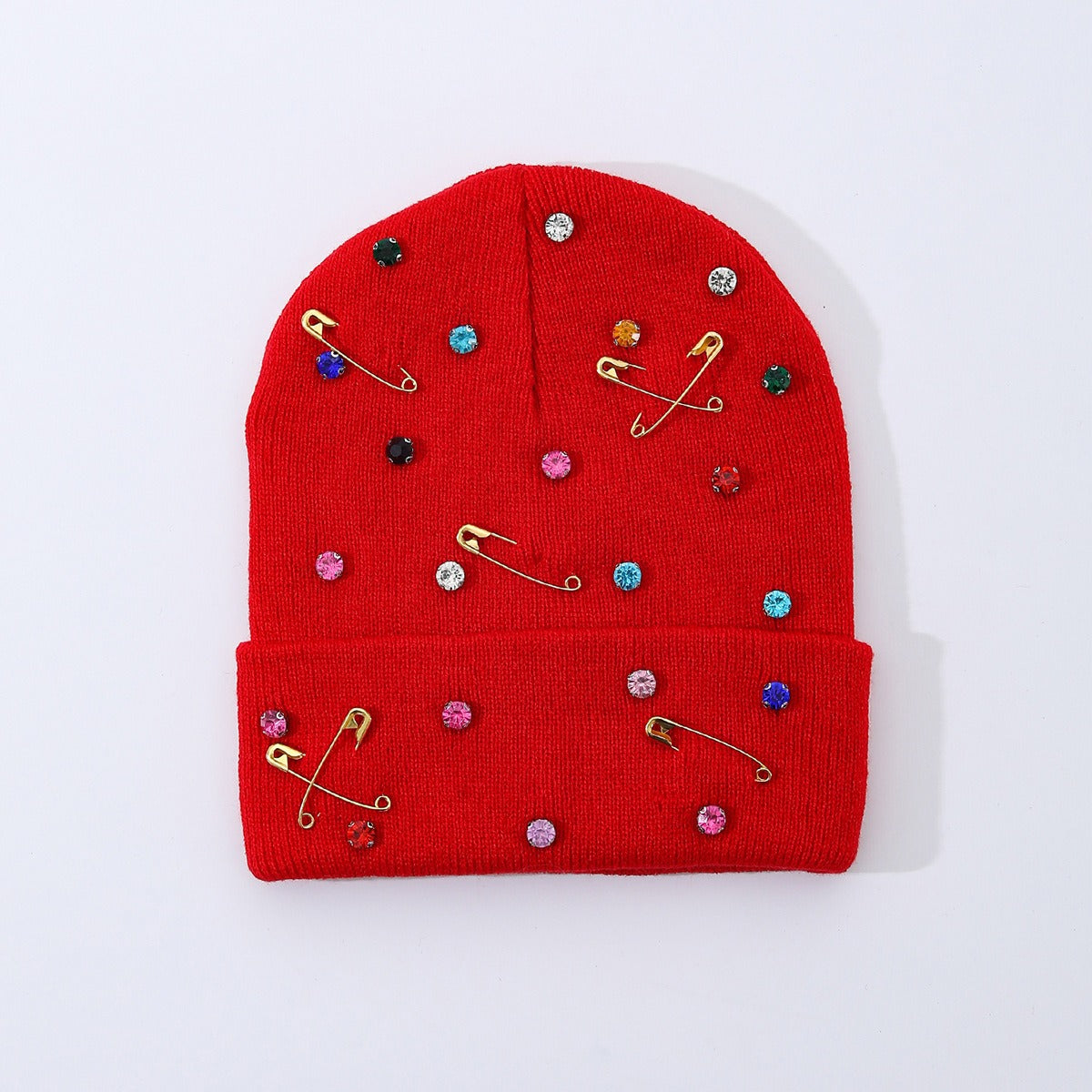Rhinestone Safety Pin Beanie - DippedShop Wholesale - #3411