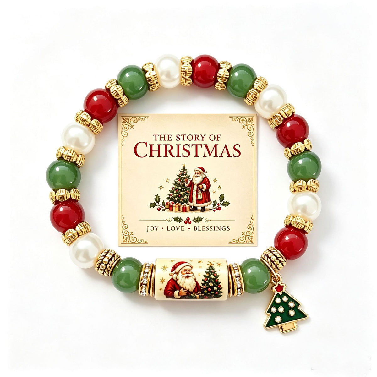 Colorful Crystal Christmas Tree Charm Beaded Bracelet 6W6JBR650
