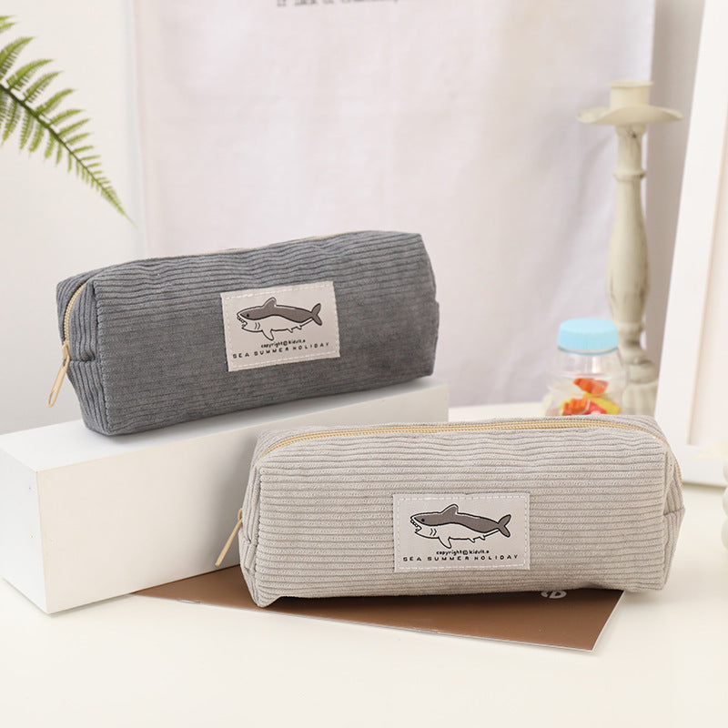 Cute Shark Pattern Lightweight Coduroy Pencil Case 6S10BOB1048
