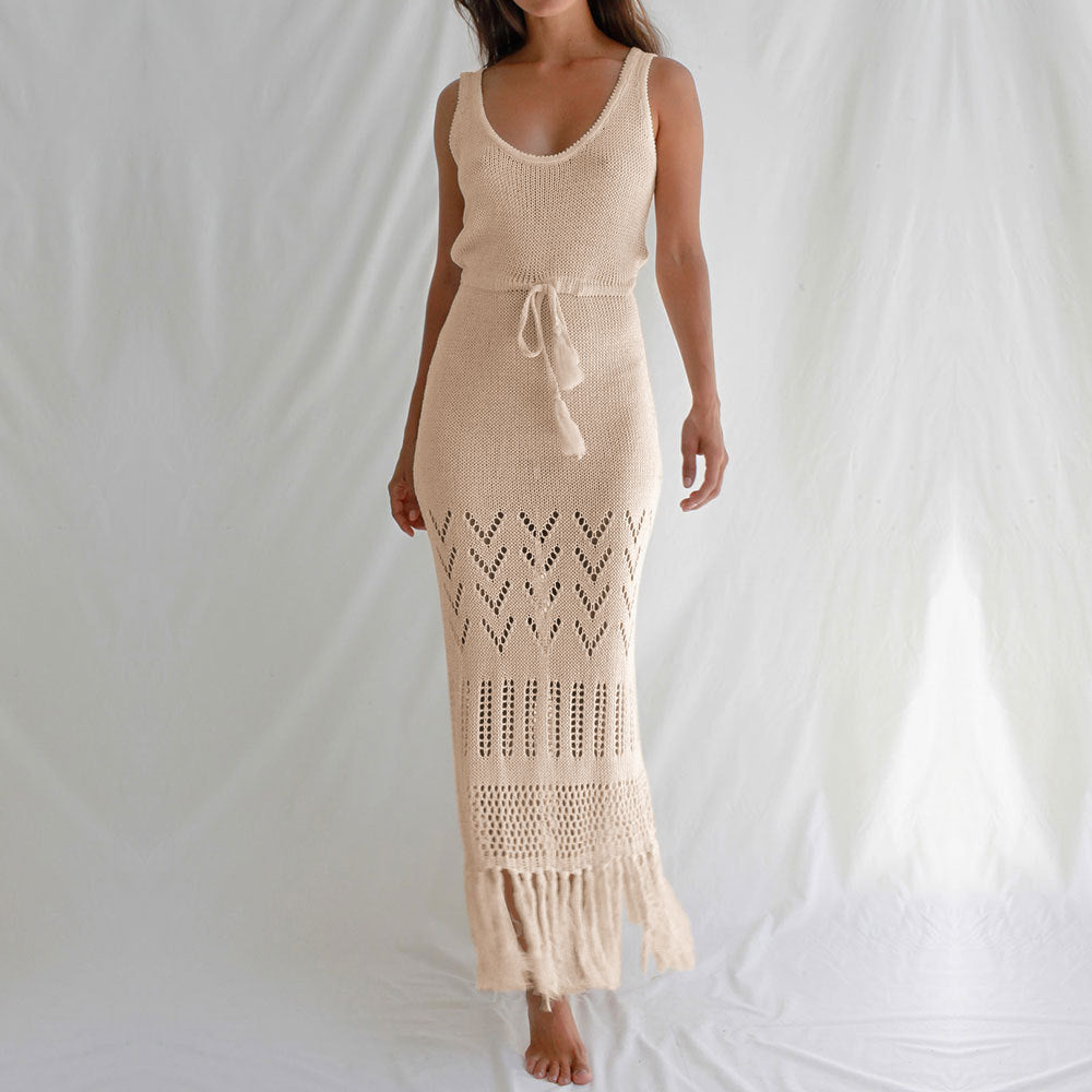 Solid Hollow Out Tassel Dress - DippedShop Wholesale - #5299
