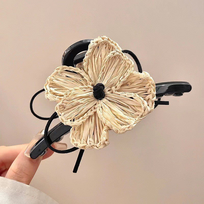 Straw Woven Flower Hair Claw Scrunchie MK2BLW6W6HSR117