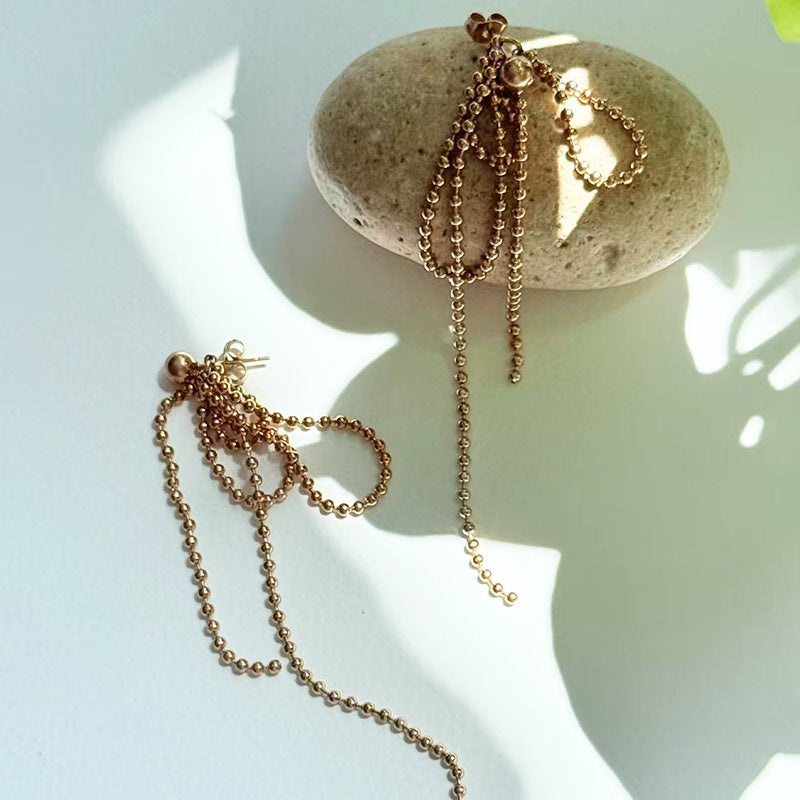 Bowknot Beaded Tassel Earrings - DippedShop Wholesale - #6403