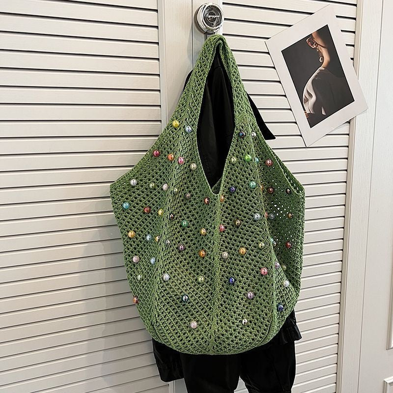 Trendy Knit Colorful Beads Large Capacity Shoulder Bag 6W10BBG1763