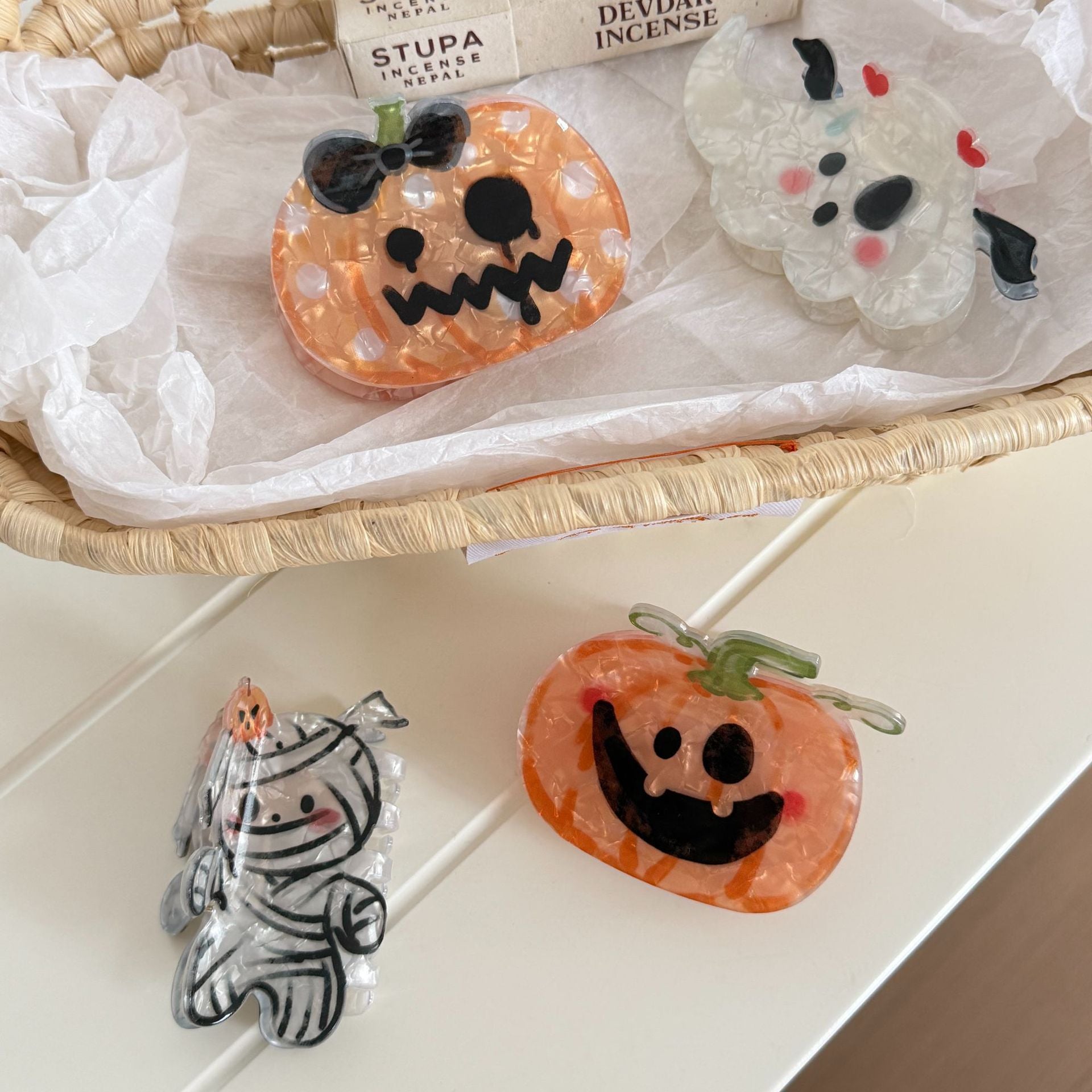 Cute Pumpkin Ghost Halloween Hair Claw 6W6HCP1323