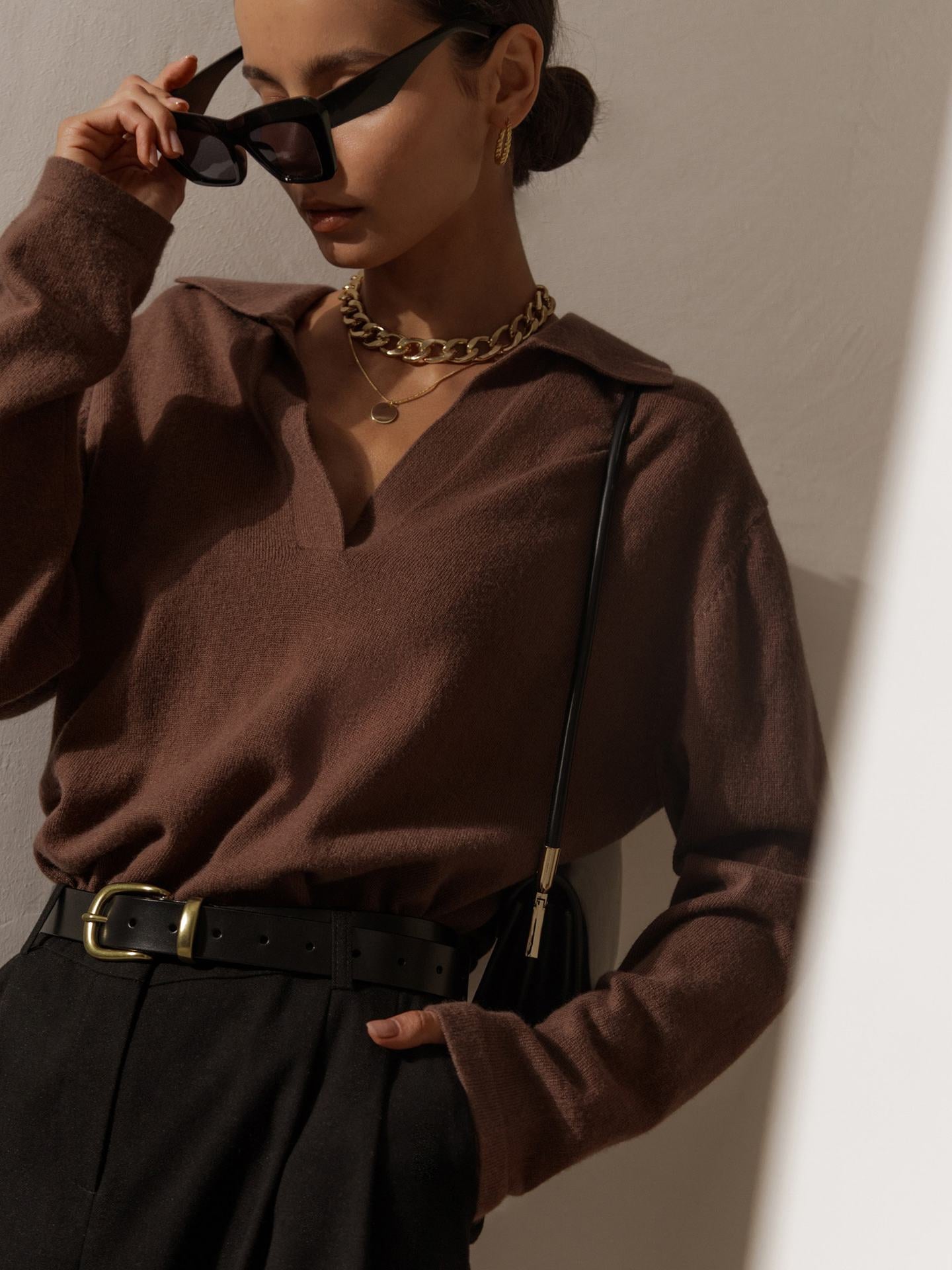 Lapel V-Neck Sweater - DippedShop Wholesale - #4867