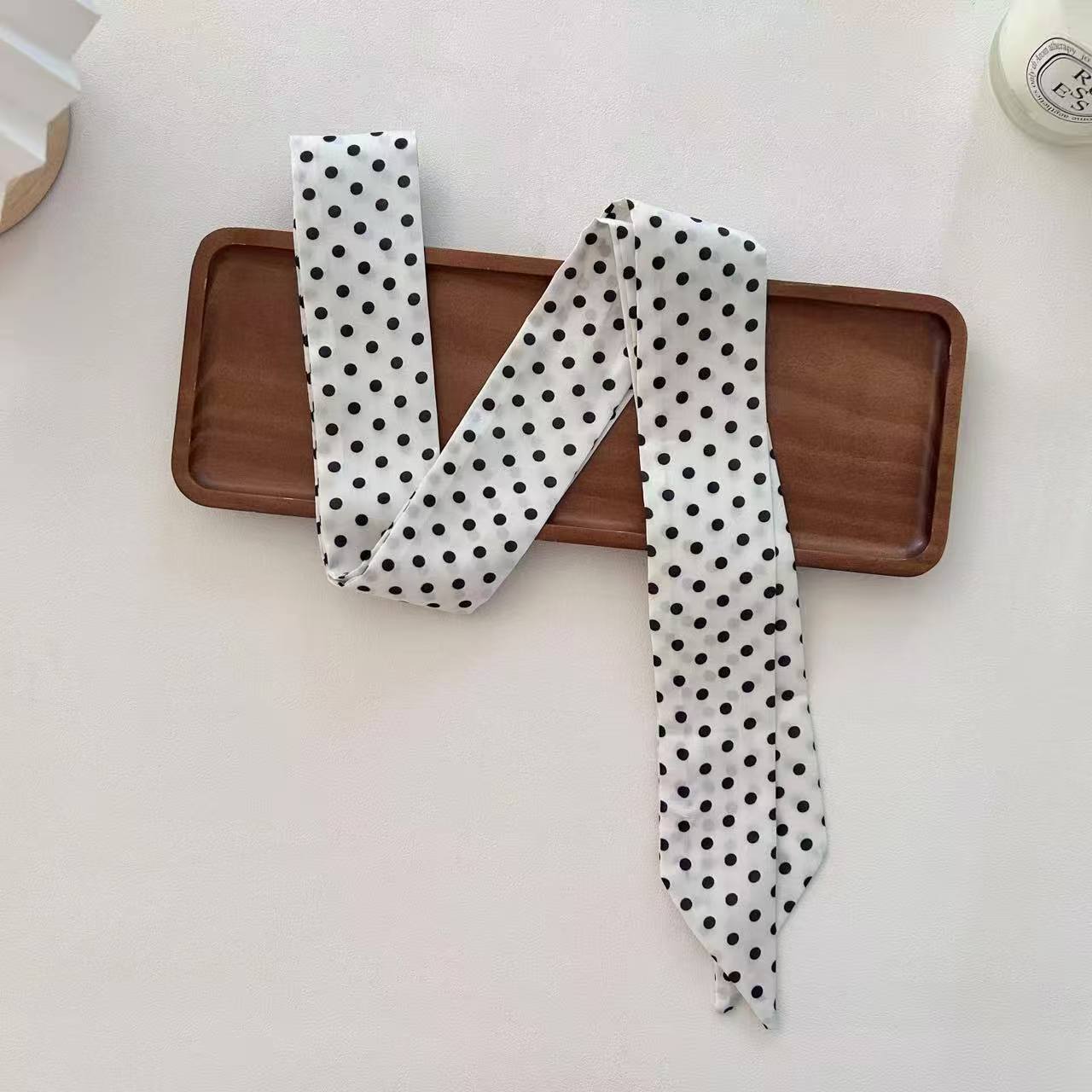 Retro Polka Dots Narrow Lightweight Silk Scarf MK2BLW6W6NSI62