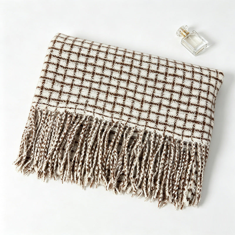 Plaid Fringe Scarf - DippedShop Wholesale - #4227