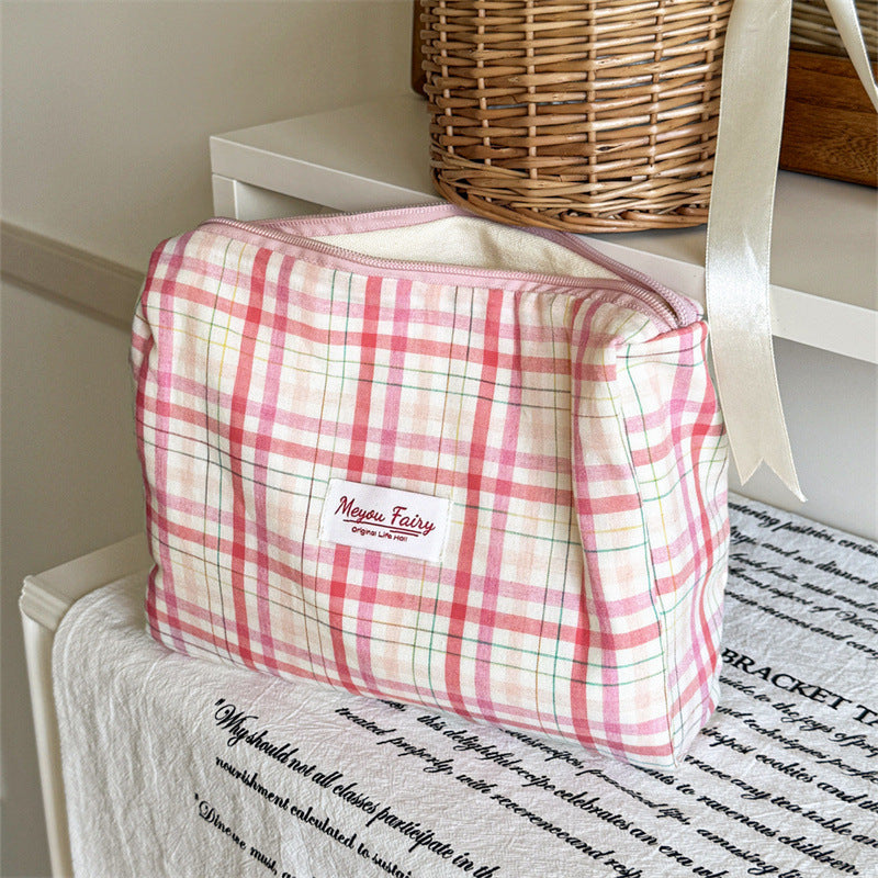 Fresh Plaid Print Large Capacity Cosmetic Bag 6C5CO273