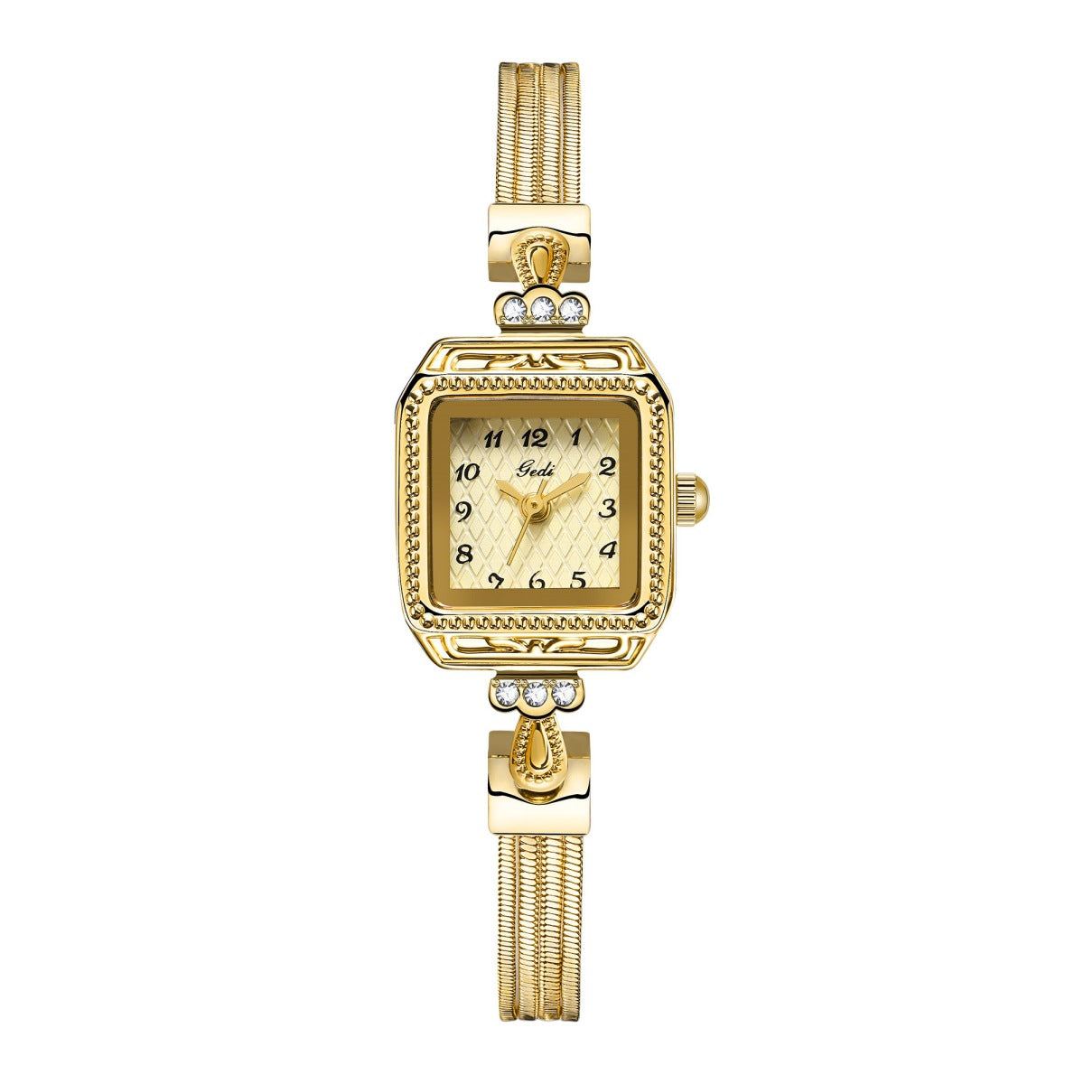 Retro Gold Rhinestone Quartz Bangle Wrist Watch MK2SSAS6W6JWA09