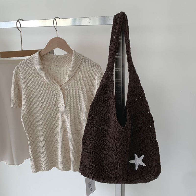 Solid Color Hollow Woven Shoulder Bag 6W10BBG1793