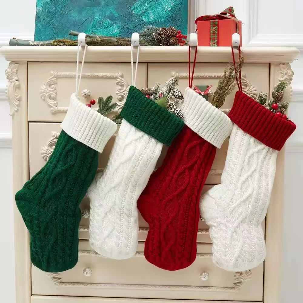Christmas Cable Knit Stocking Hanging Gift Pouch 6W8FSO896