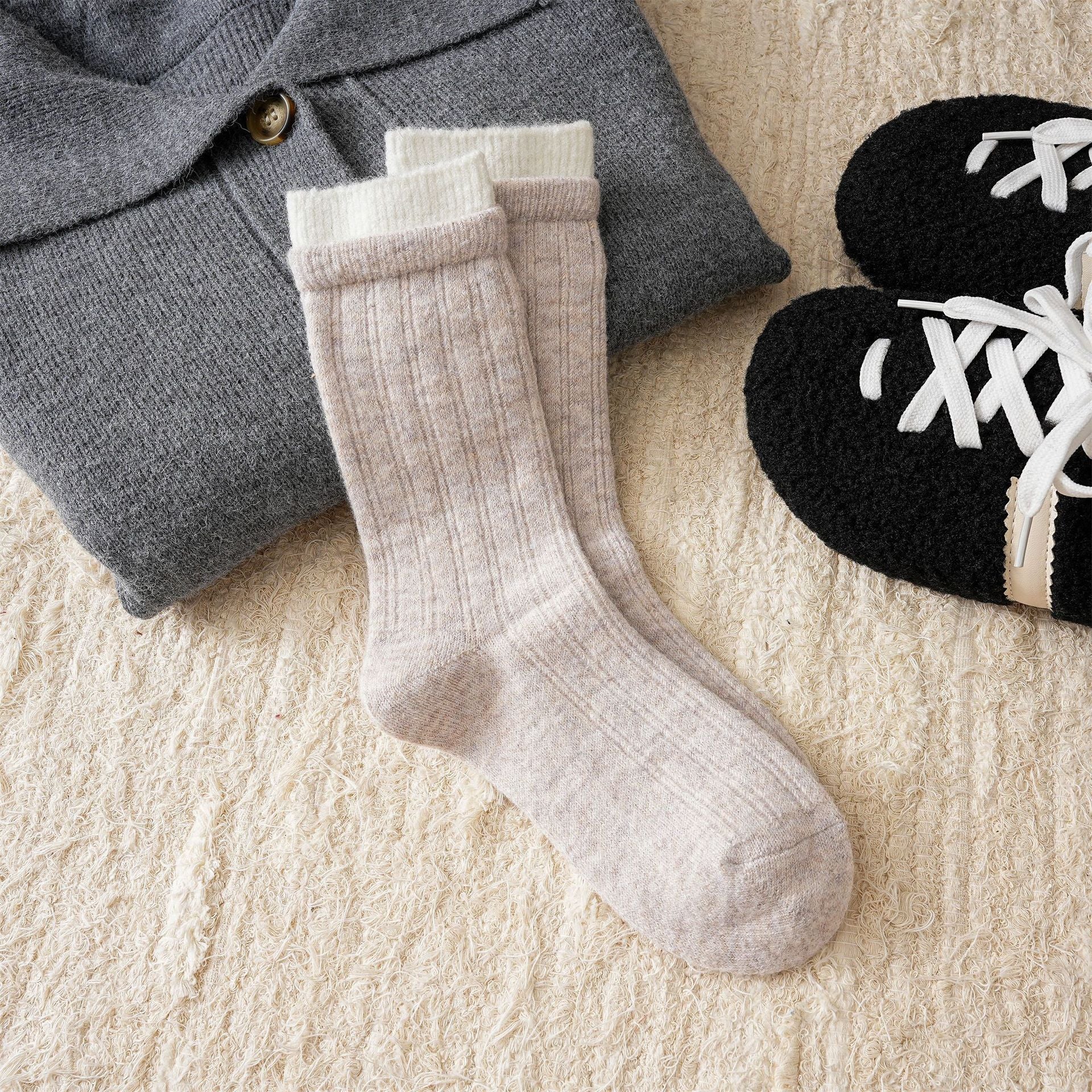 Color Block Double Ribbed Thickened Crew Socks 6W8FSO660