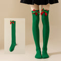 Christmas Bow Pom Pom Thigh High Socks 6W8FSO914