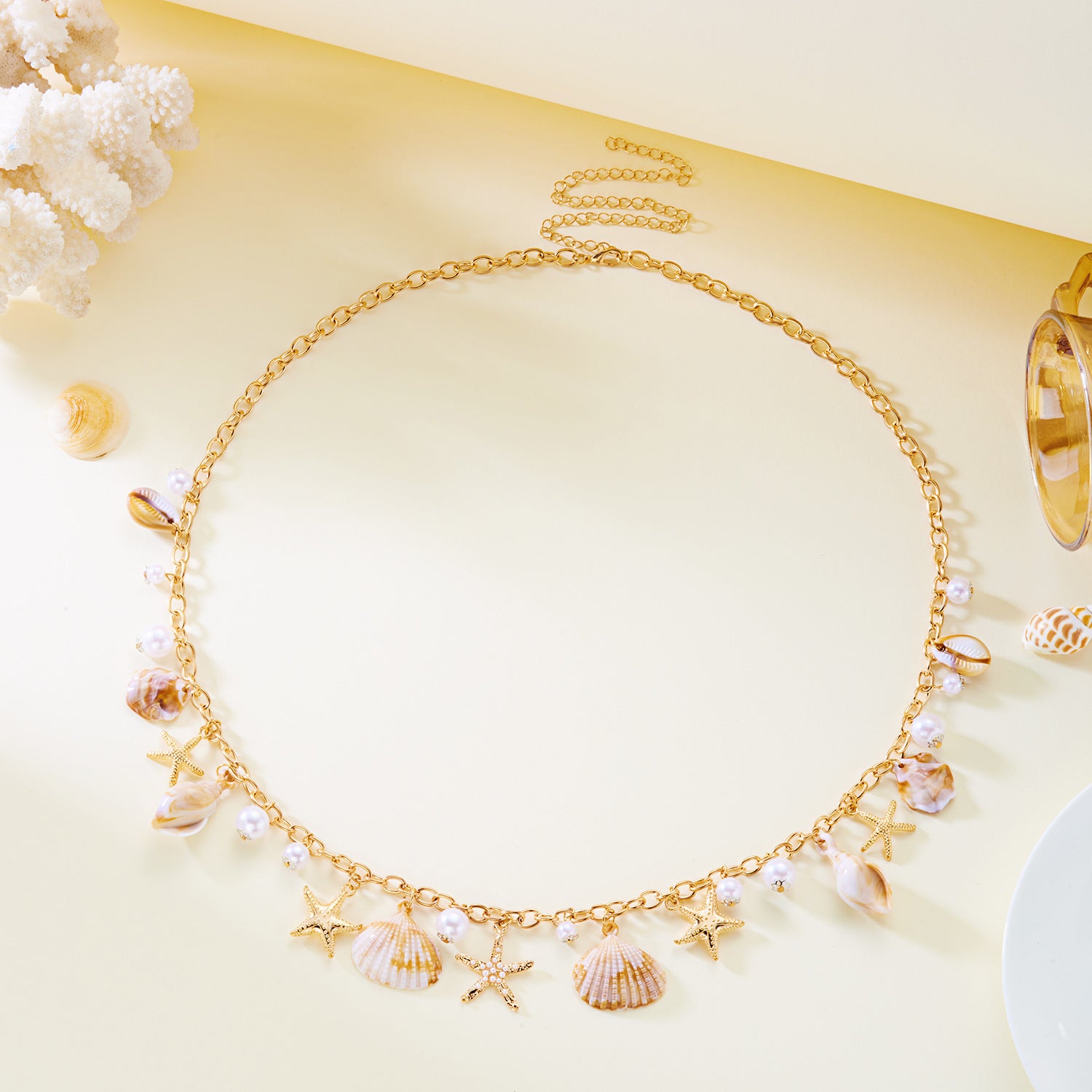 Boho Gold Plated Shell Starfish Waist Chain 8ZA6JBC89T