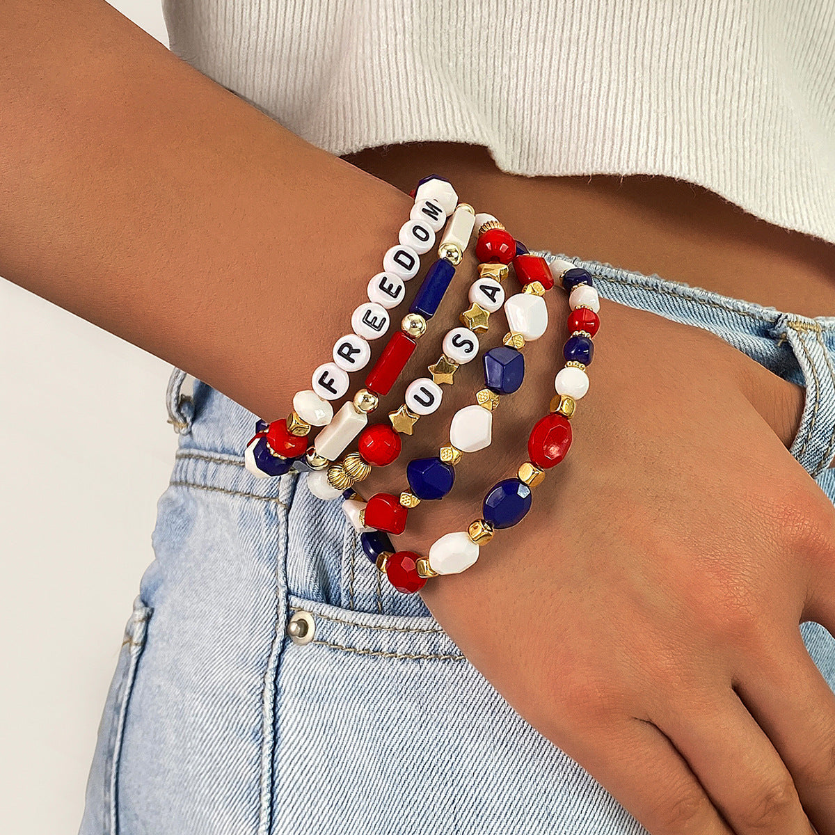 Gold Plated Irregular Beaded Chain Bracelets Set 8ZA6JBR135T