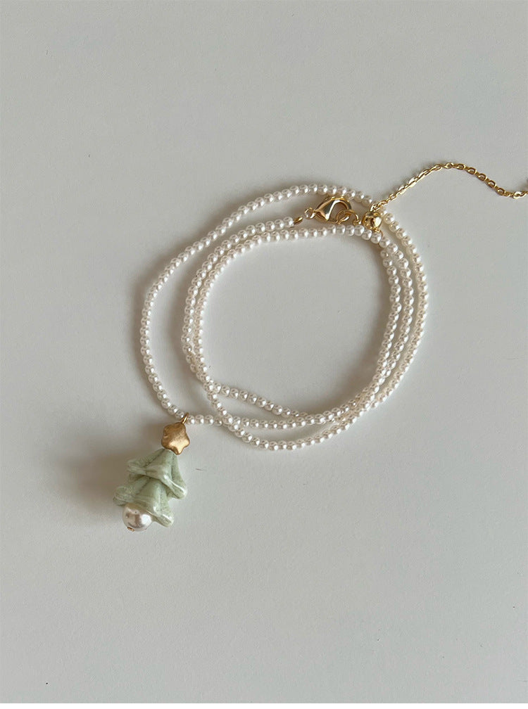 Creative Pearl Mini Christmas Tree Charm Necklace 6W6JNC875