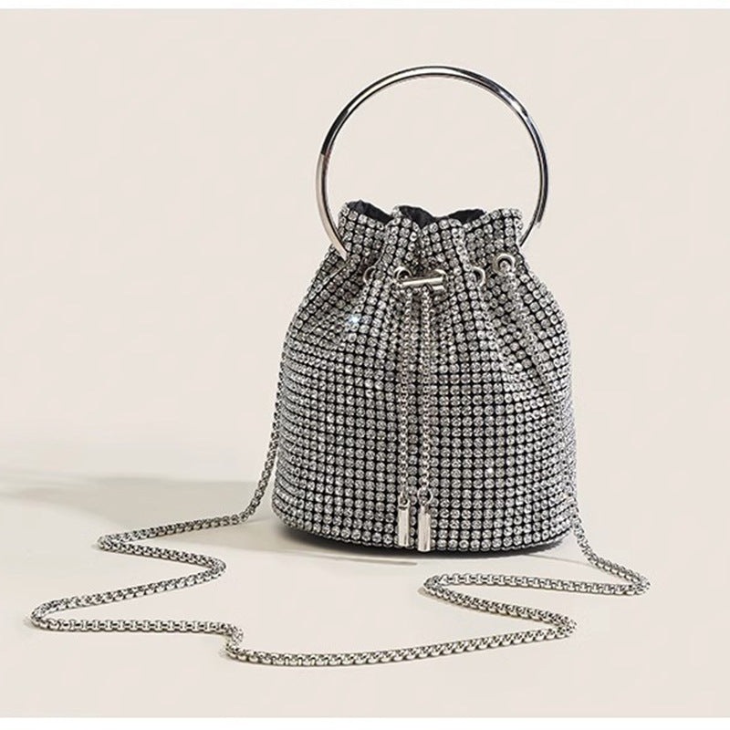 Rhinestone Round Handle Bucket Bag - DippedShop Wholesale - #4435