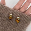 Vintage Natural Tiger Eye Bead Stud Earrings 6W6JER943