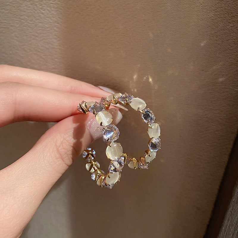 Trendy Sparkly Rhinestone C-Shaped Hoop Earrings 6W6JER726