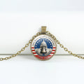 Retro USA Flag Pattern Round Pendant Chain Necklace 8ZA6JNC278T
