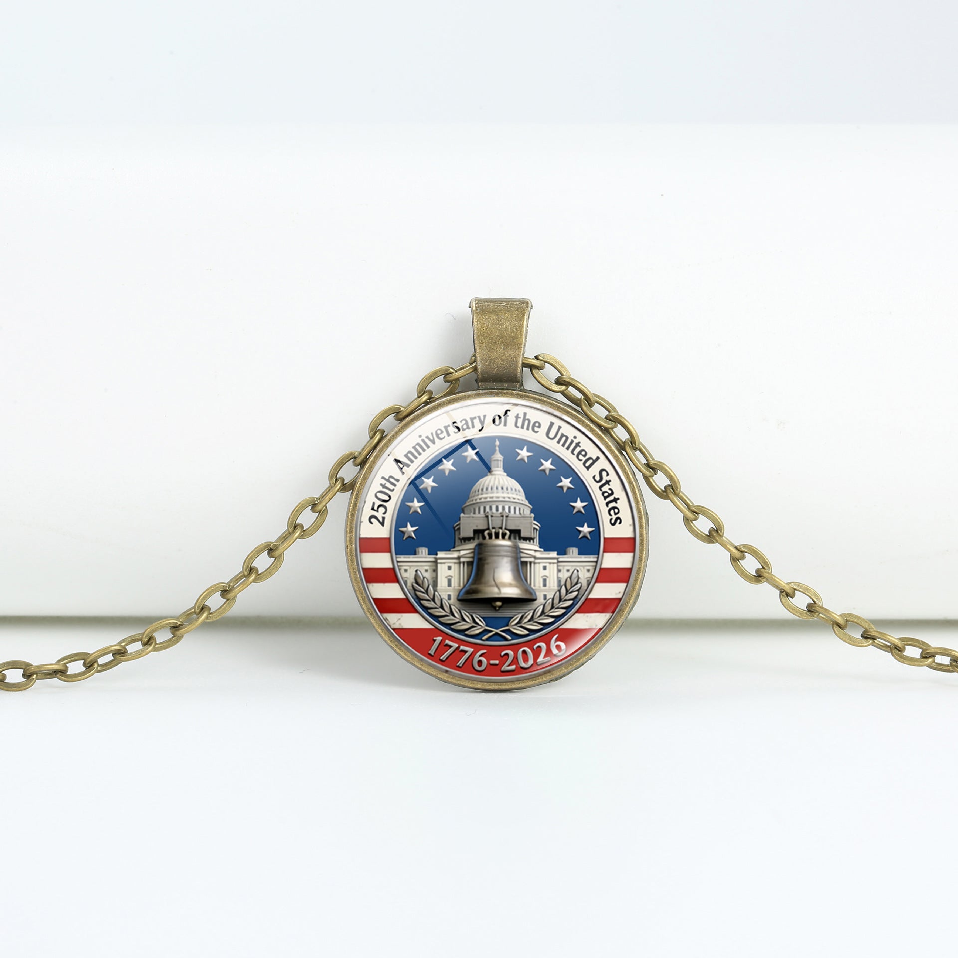 Retro USA Flag Pattern Round Pendant Chain Necklace 8ZA6JNC278T