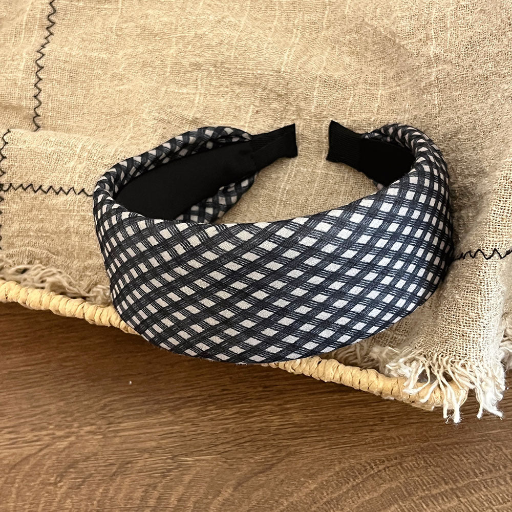 Simple Linen Plaid Soft Padded Wide Headband 6W6HBD374