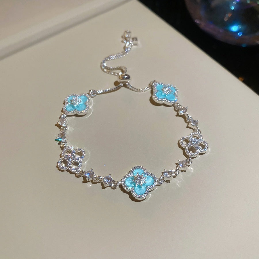 Elegant Gold Plated Enamel Floral Open Bracelet 6W6JBR726