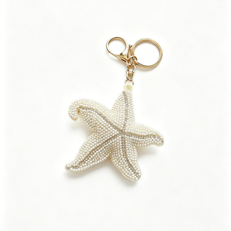 Creative Beaded Rhinestones Starfish Pendant Keychain 6W10BBC822