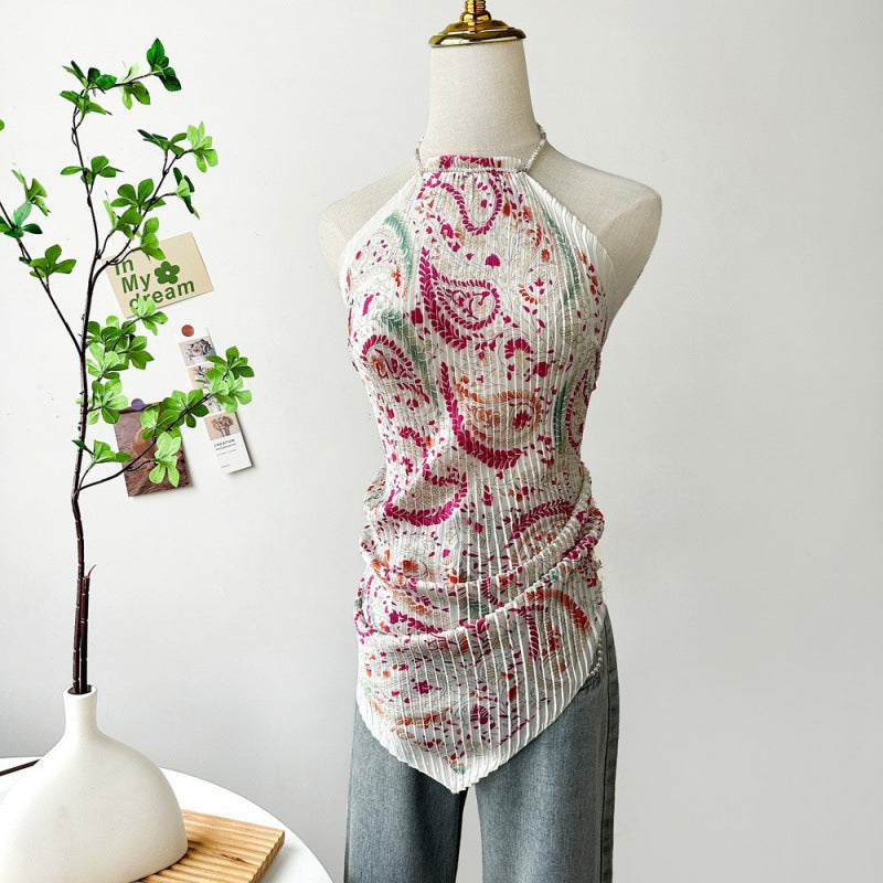 Painting Pleated Beads Scarf Halter Camisole MK2BW6W6NSI23