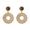 Vintage Tiger Eye Stone Hollow Circle Dangle Earrings 6W6JER774