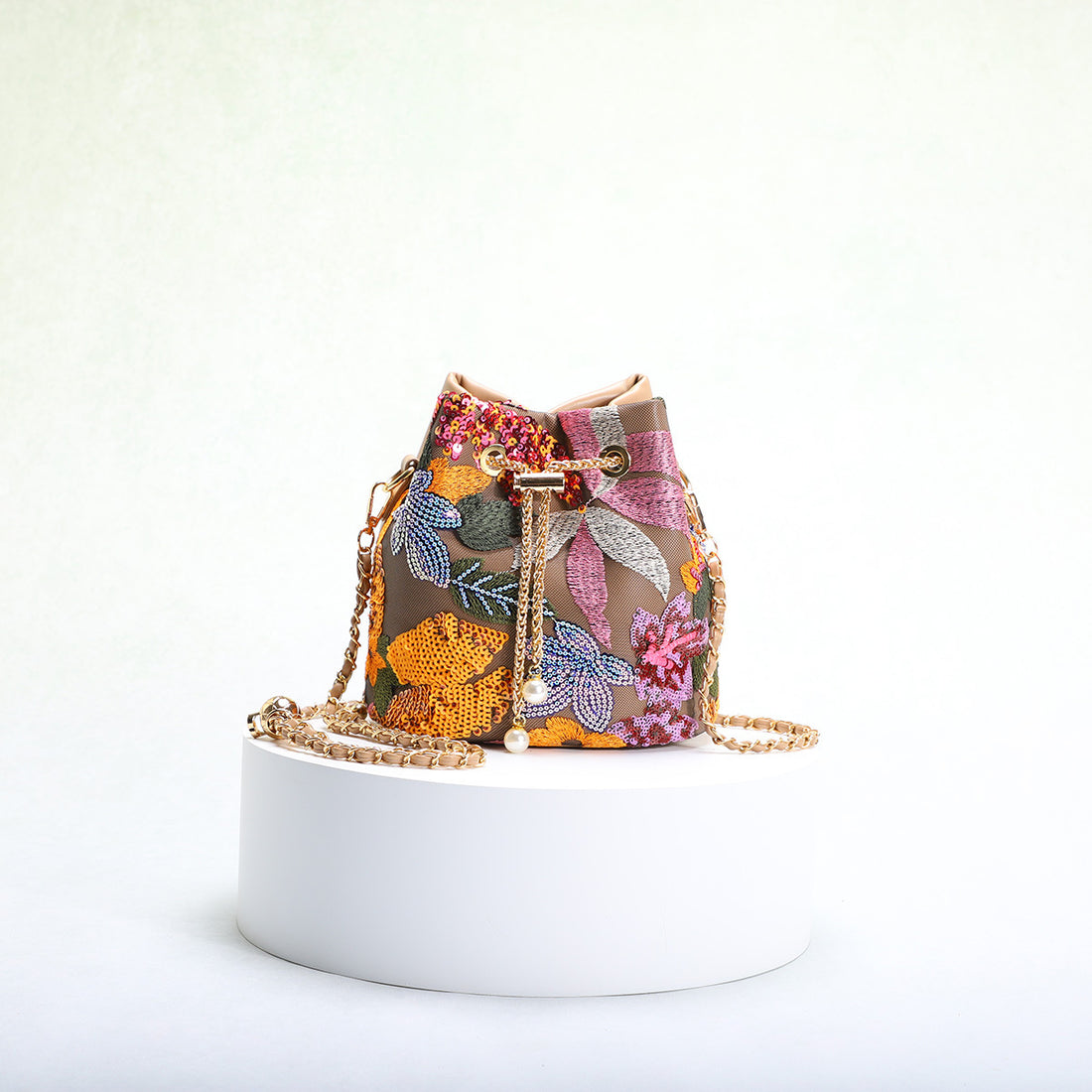 Flower Embroidery Sequin Bucket Bag - DippedShop Wholesale - #0563