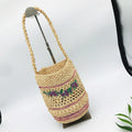 Handmade Straw Woven Flower Bucket Bag 8BW6BBG434T