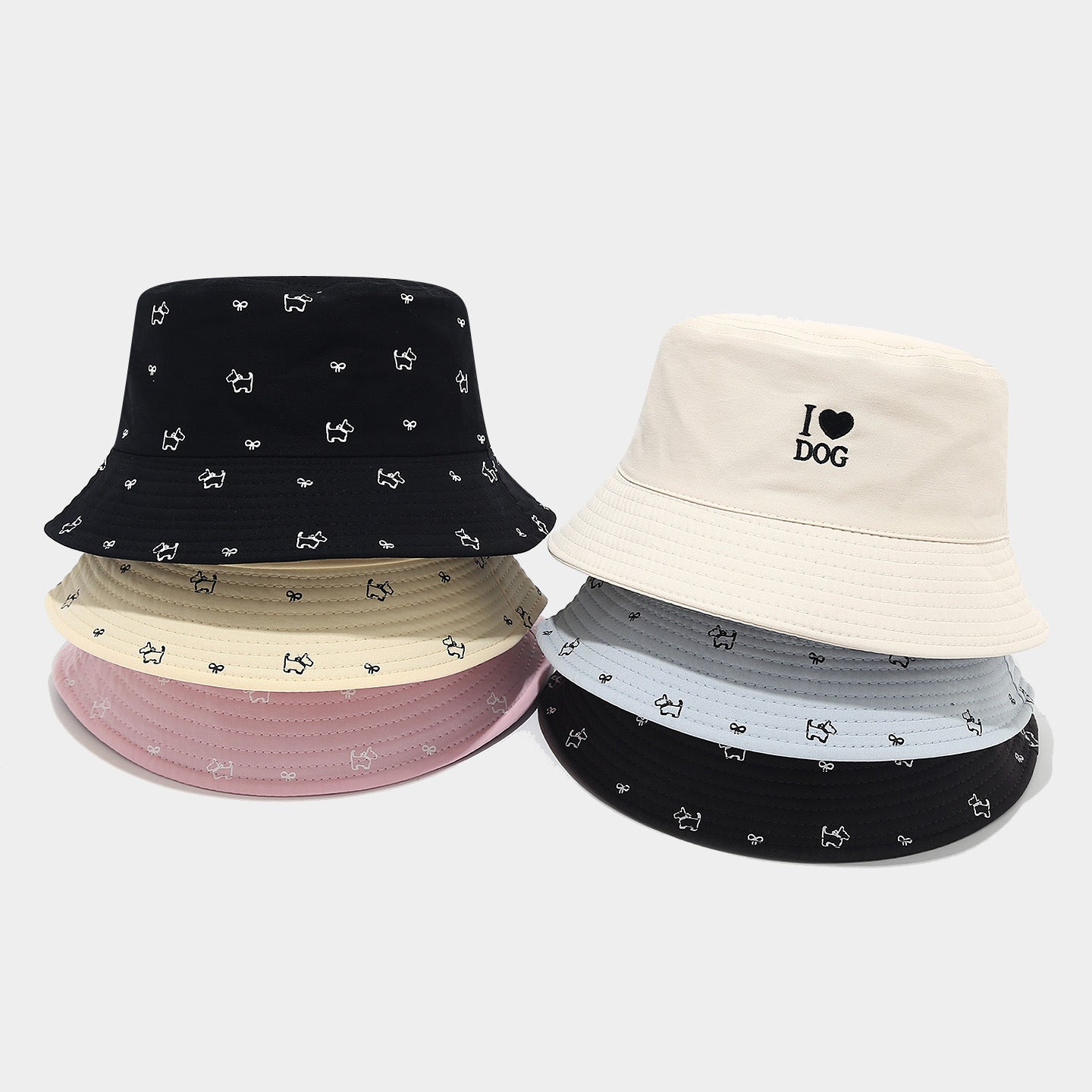 Cute Dog Embroidery Reversible Bucket Hats MK2COK6W6HAT362