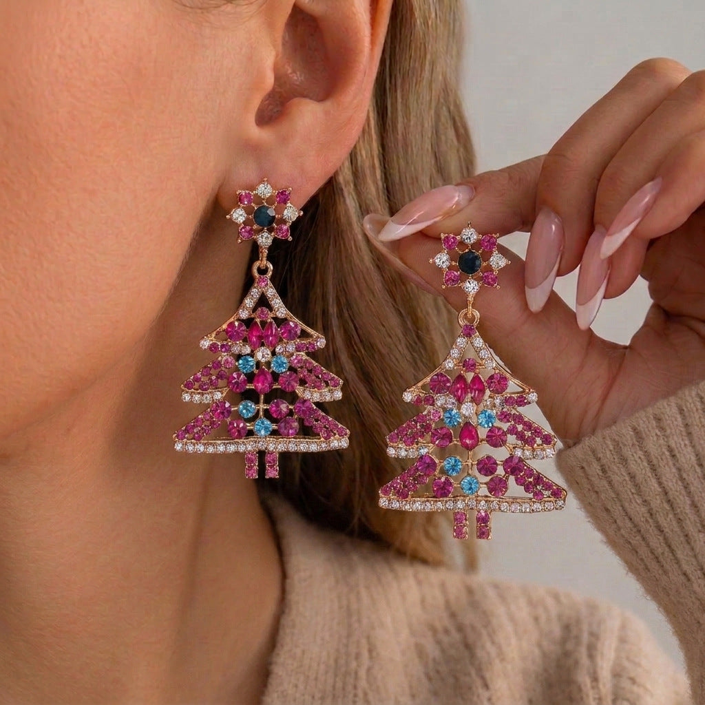 Chunky Sparkly Rhinestone Christmas Dangle Earrings 6W6JER680