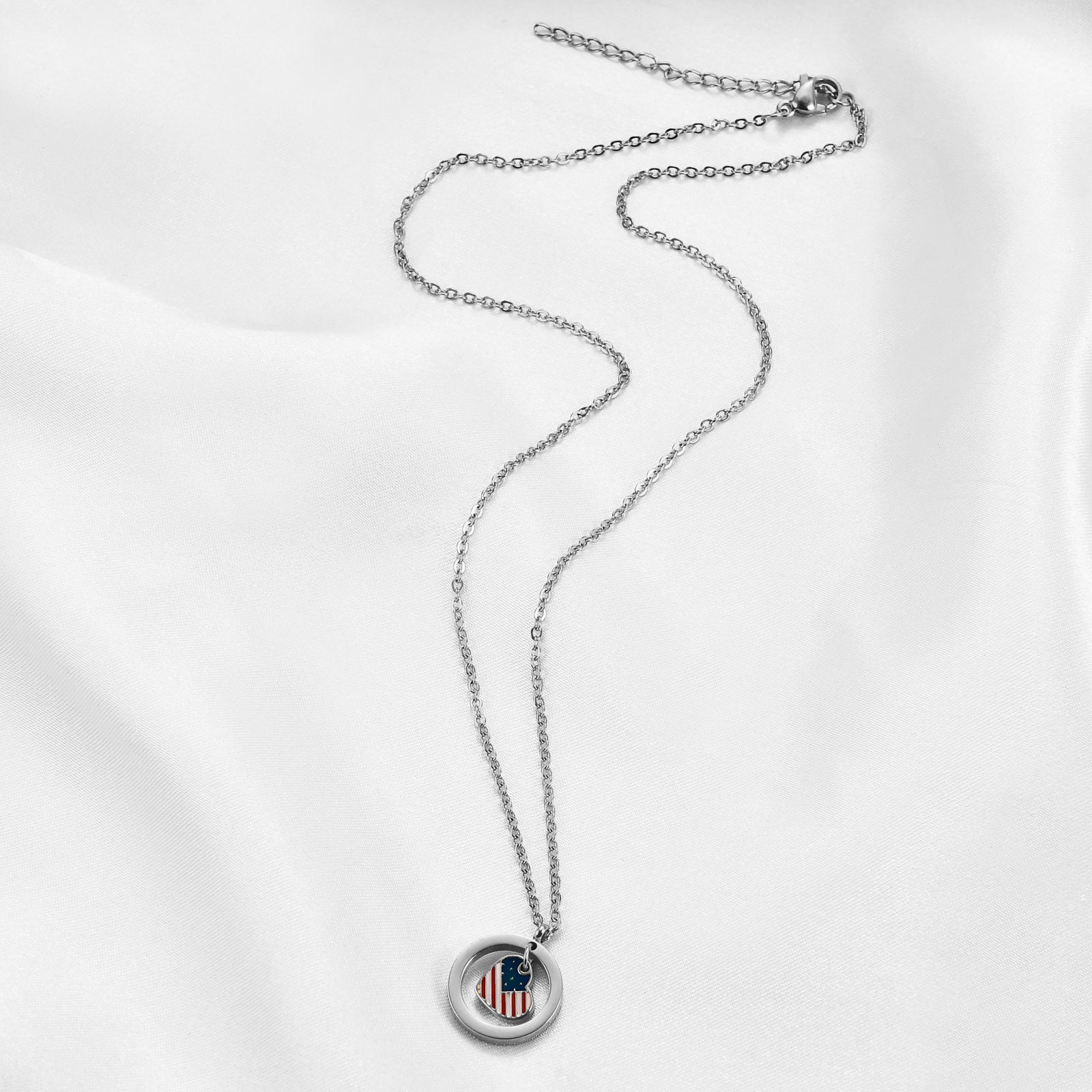 Elegant USA Flag Heart Pendant Chain Necklace 8ZA6JNC284T