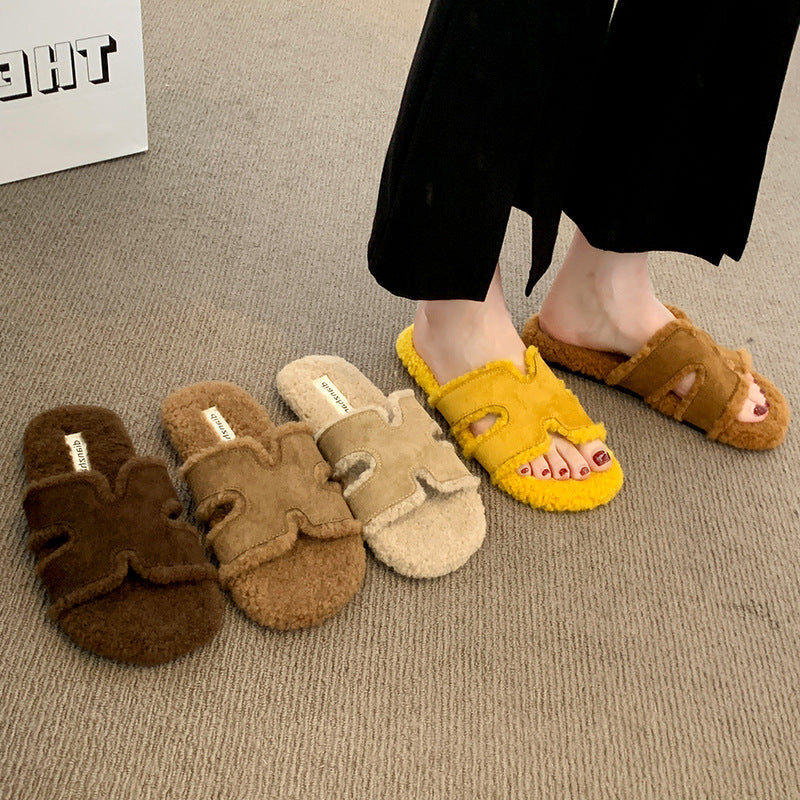 Plush Non-Slip Outdoor Slippers - DippedShop Wholesale - #3571