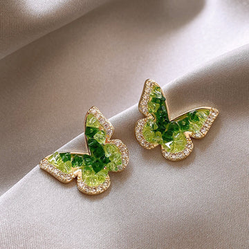 Green Rhinestone Butterfly Elegant Stud Earrings DPJE1473