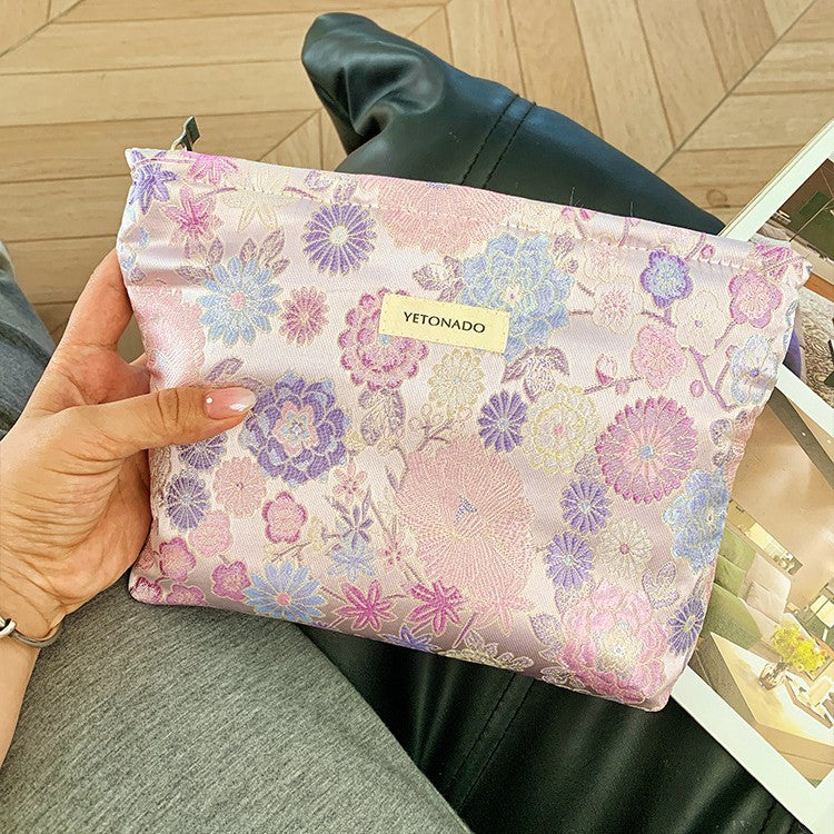 Minimalist Floral Jacquard Poratable Travel Cosmetic Bag MK2BW6W10BOB388