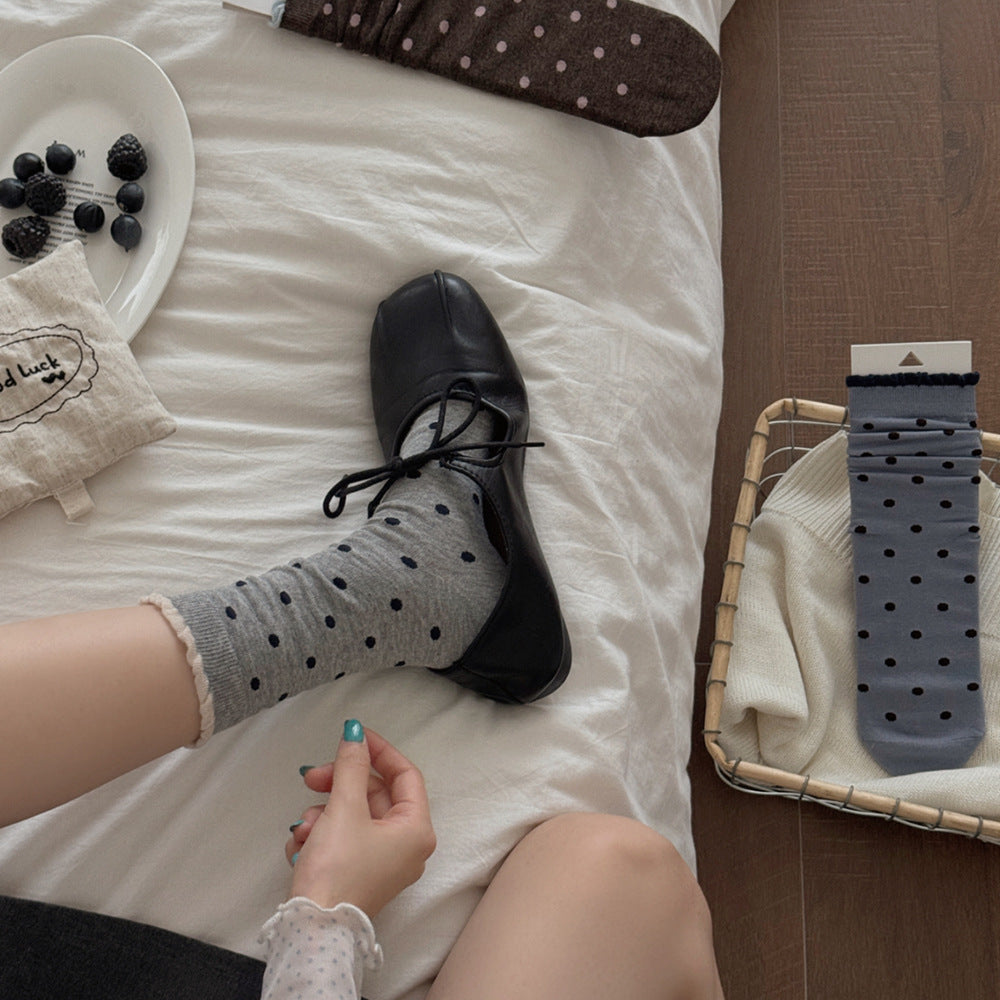 Polka Dot Ruffled Crew Socks - DippedShop Wholesale - #0515