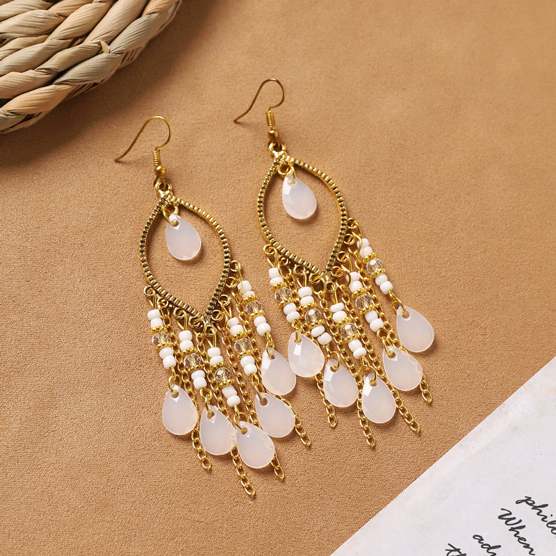 Retro Feather Tassel Earrings - DippedShop Wholesale - #4419