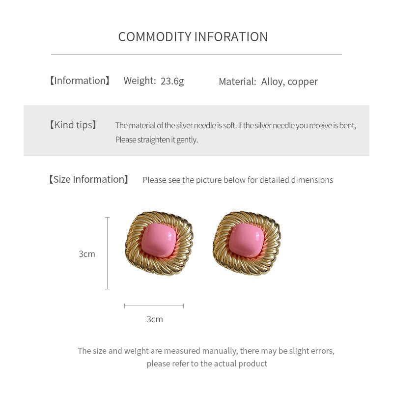 Twisted Rope Gold Square Stud Earrings 6W6JER775