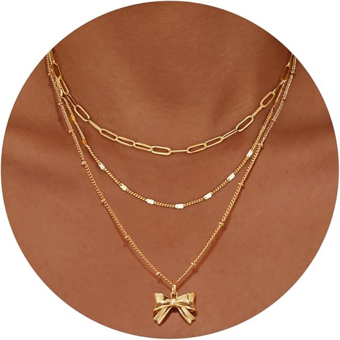 Fashion Bow Knot Gold Plated Chain Necklace 6W6JNC403L