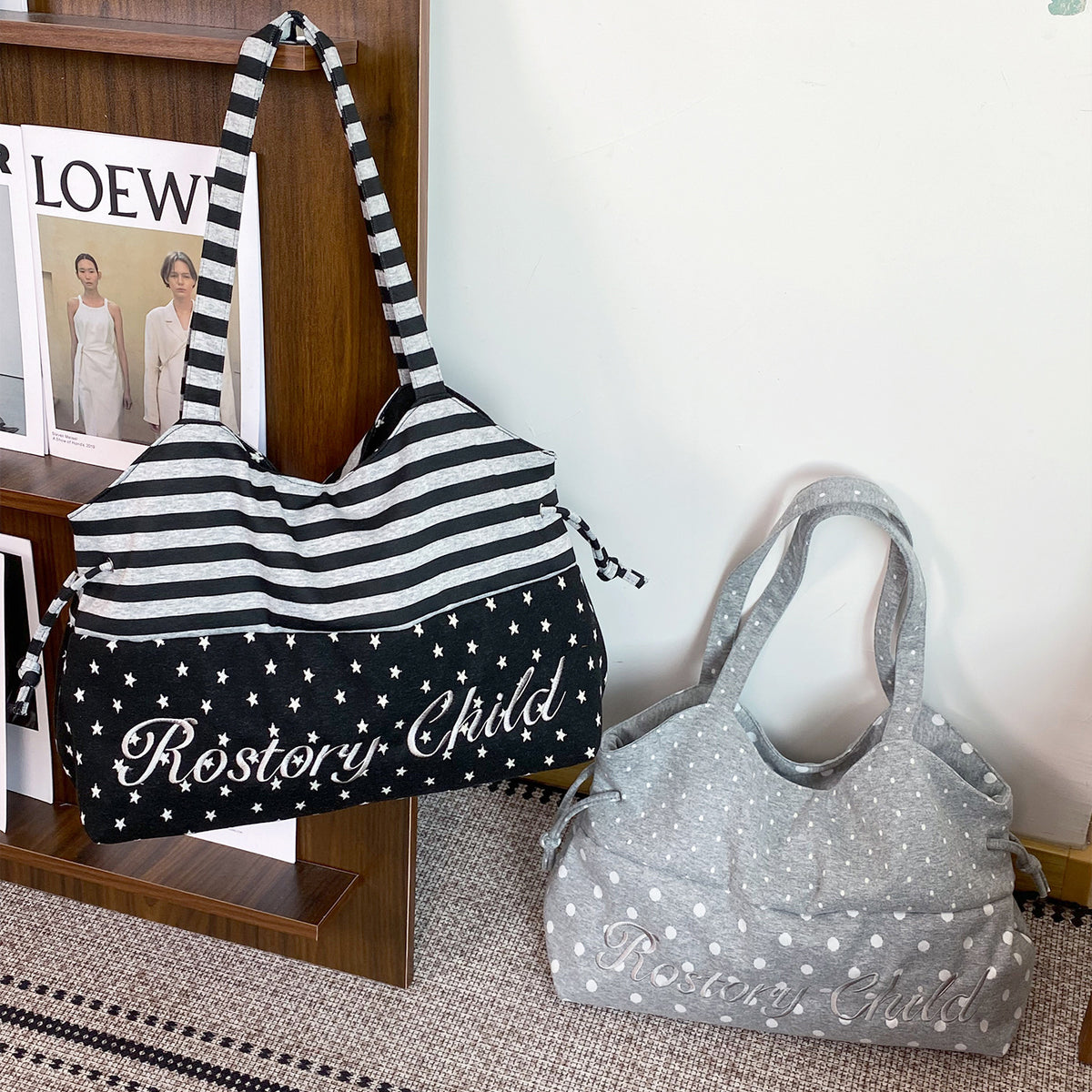 Letter Embroidery Drawstring Tote Bag - DippedShop Wholesale - #5971